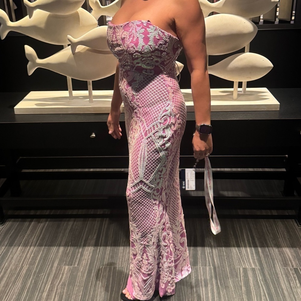 Jump Strapless Lilac Iridescent Sequins Patterned Dress